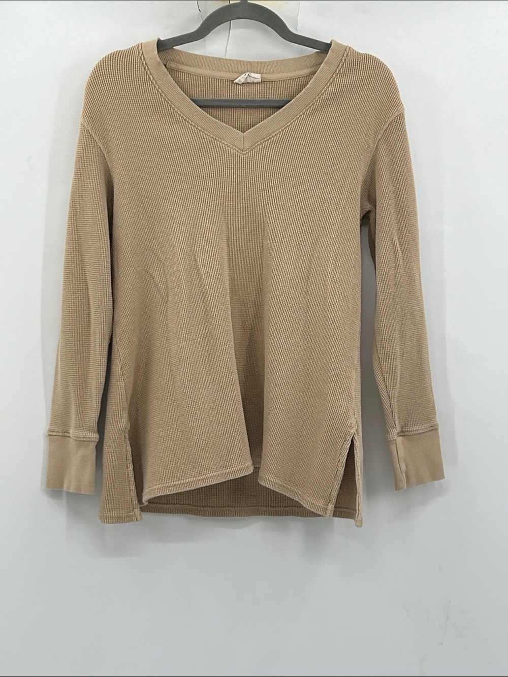 Pact Long-Sleeve V-Neck Waffle Knit Top Size Small